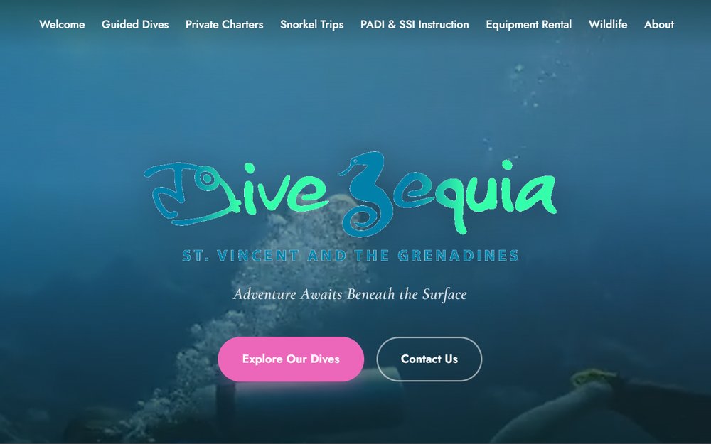 Dive Bequia website homepage